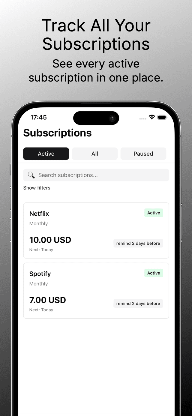 Subscriptions List